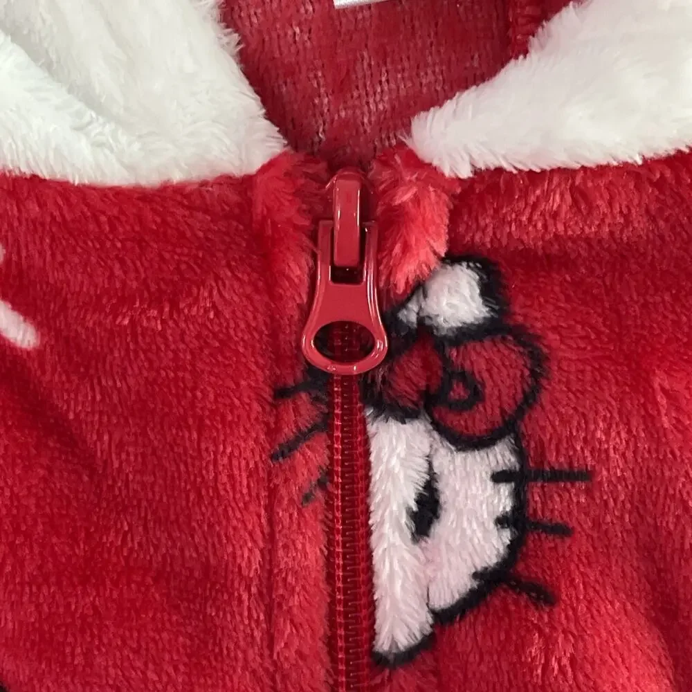 Hello Kitty Christmas Pajamas Hooded One Piece Red Jumpsuit Small S 2023 Sanrio